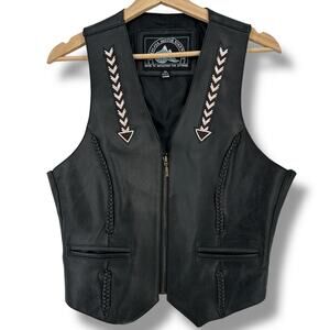 Himilaya Motor Bikewear Leather Southwest Beaded Vest Womens Size M Motorcycle